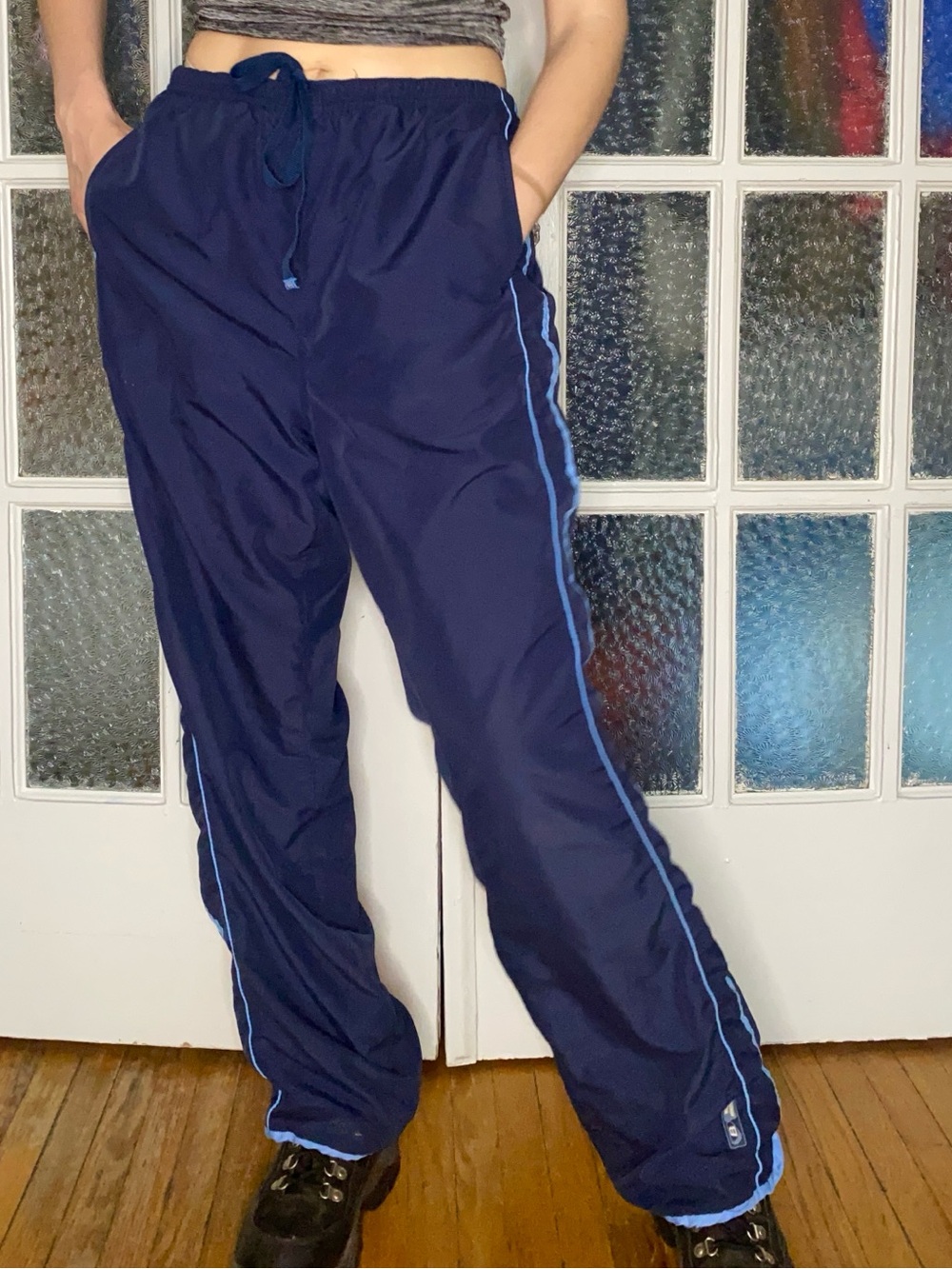 Navy Track Pants with Light Blue Piping